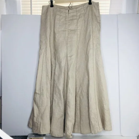 J Jill Fit & Flare Linen Maxi Skirt Size 12 Beige Metallic Travel Boho Romantic - Picture 4 of 13